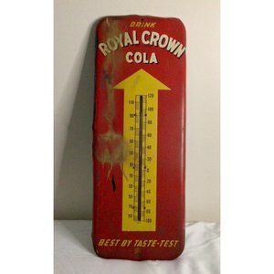 Vintage Original/Authentic Drink Royal Crown Cola Metal Thermometer